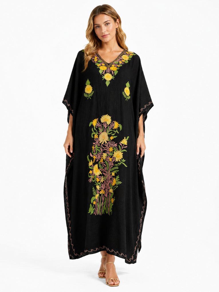 Midnight Bloom Embroidered Kaftan
