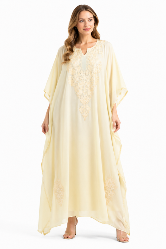 Ivory Bloom Embroidered Kaftaan