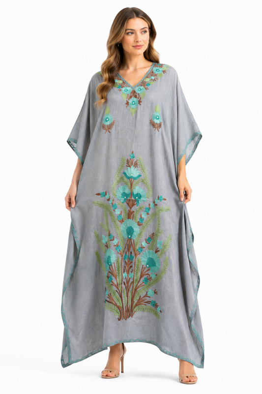 Aqua Bloom Embroidered Kaftaan