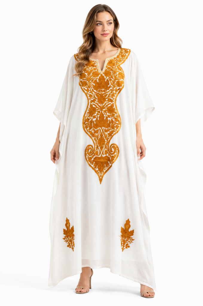 Golden Heritage Embroidered Ivory Kaftaan