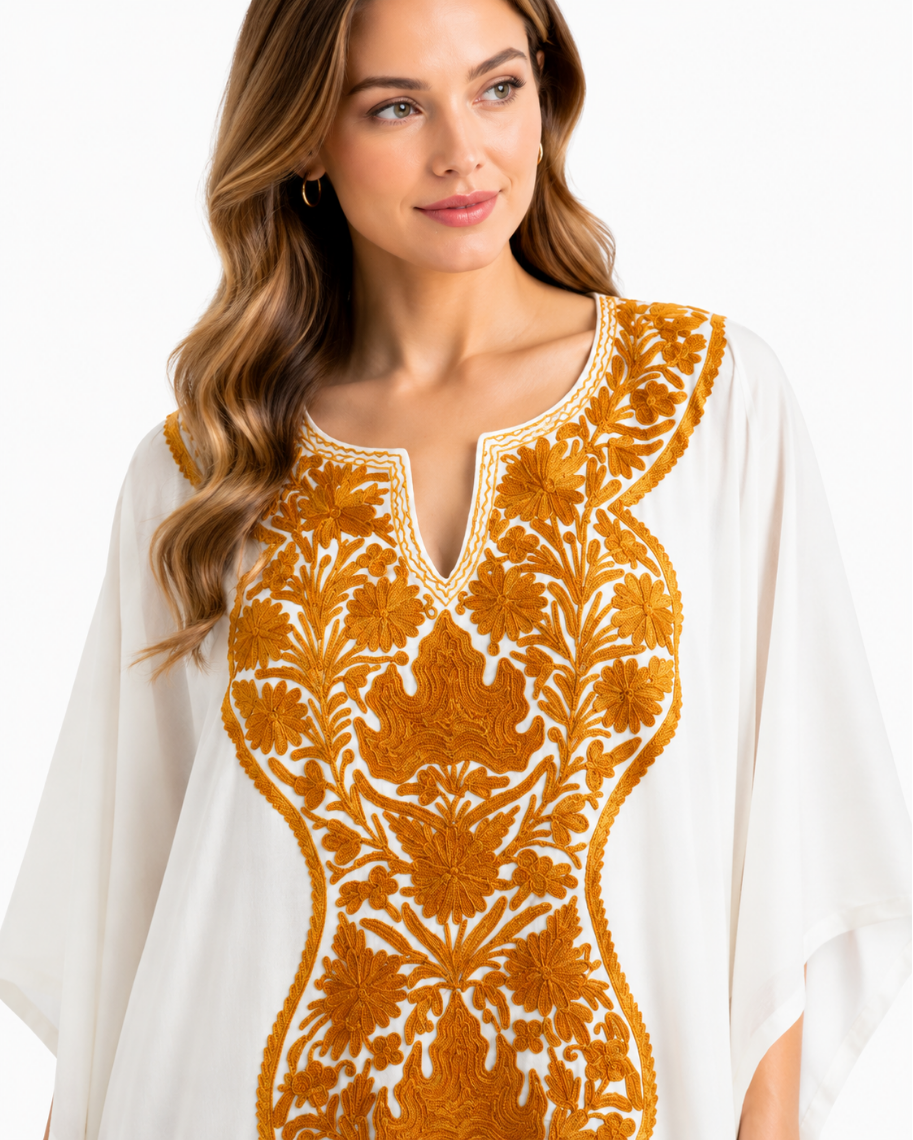 Golden Heritage Embroidered Ivory Kaftaan