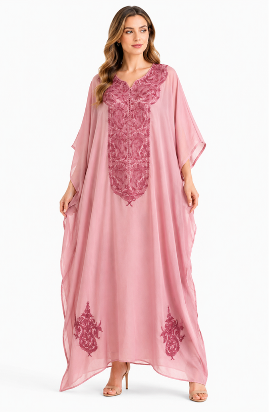 Dusty Rose Paisley Embroidered Kaftaan