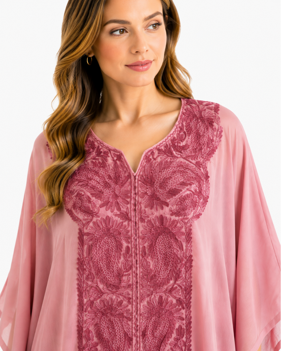 Dusty Rose Paisley Embroidered Kaftaan