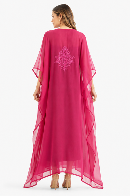 Fuchsia Floral Paisley Kashmiri Embroidered Kaftan