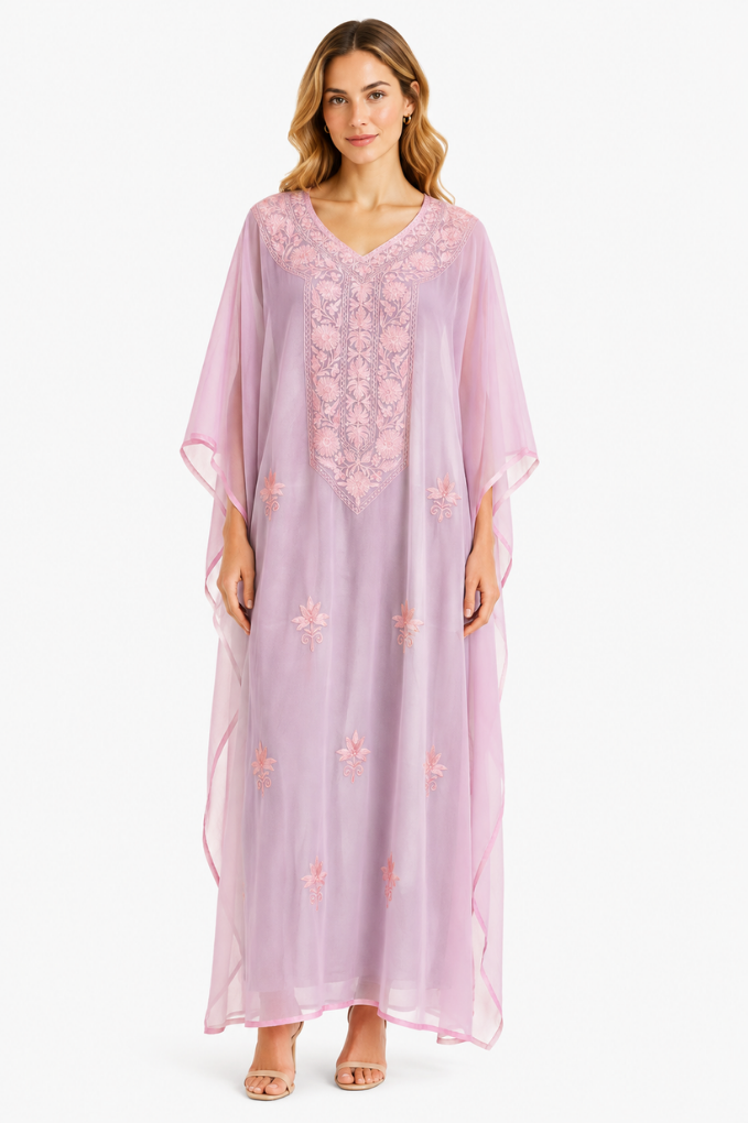 Rosé Floral Embroidered Kaftaan