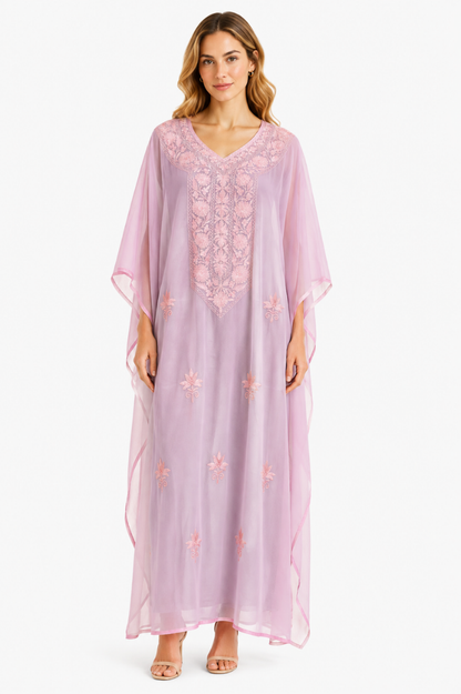 Rosé Floral Embroidered Kaftaan