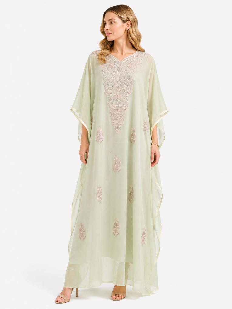 Blush Paisley Embroidered Mint Green Kaftan