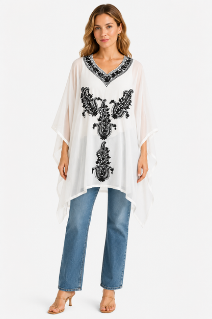 Ivory Floral Paisley Embroidered Short Kaftaan