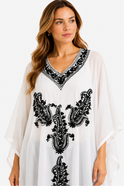 Ivory Floral Paisley Embroidered Short Kaftaan