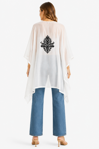 Ivory Floral Paisley Embroidered Short Kaftaan