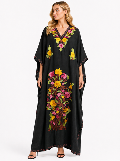 Noor-e-Gul Multicolor Embroidered Black Kaftaan