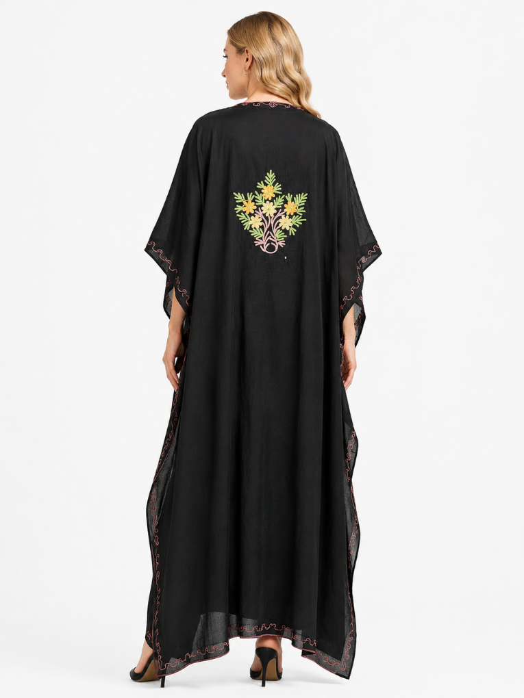 Noor-e-Gul Multicolor Embroidered Black Kaftaan