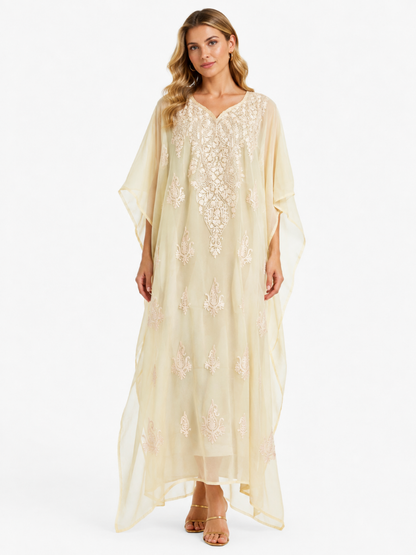 Ivory Muse – Elegant Floral Kaftaan