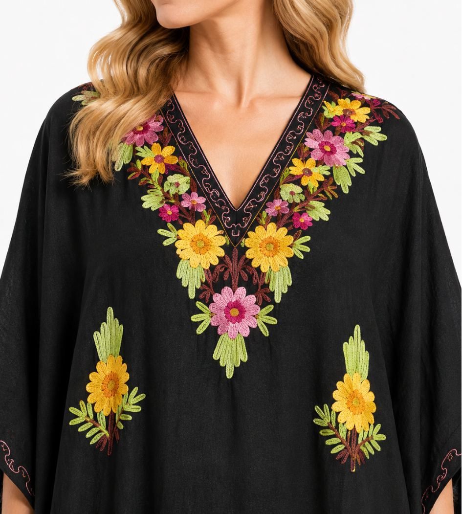 Noor-e-Gul Multicolor Embroidered Black Kaftaan
