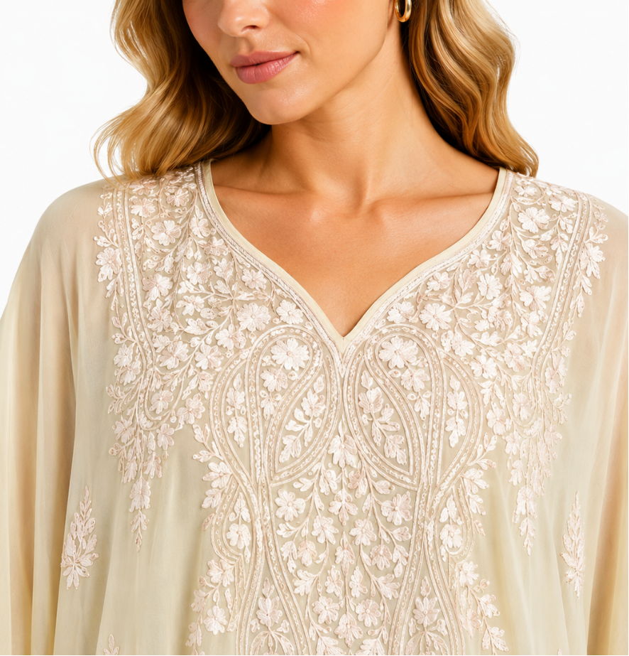 Ivory Muse – Elegant Floral Kaftaan
