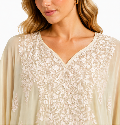 Ivory Muse – Elegant Floral Kaftaan