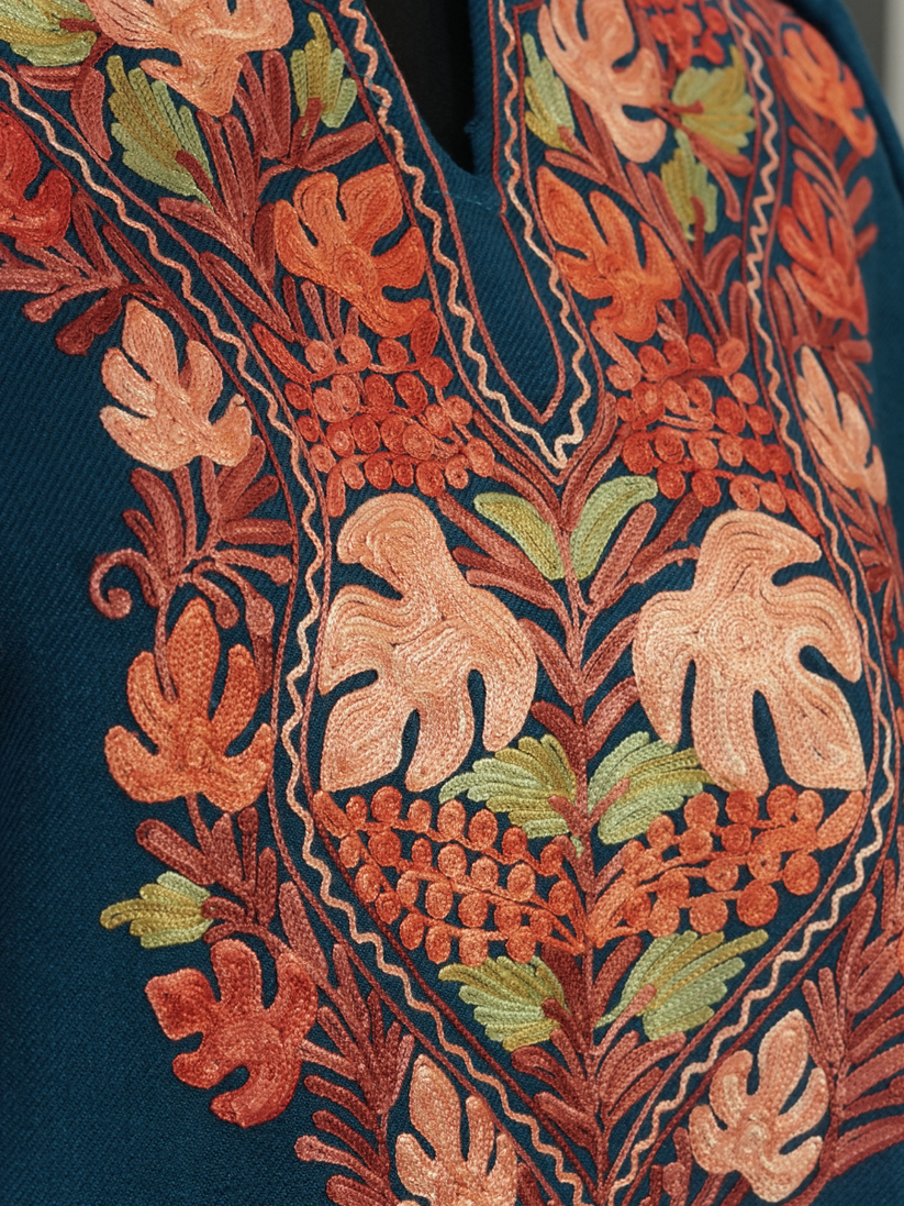 Blue Kashmiri Pheran with  Embroidery | Manual Aari Embroidered Wool Phiran