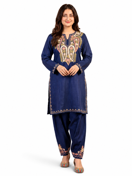 Kashmir Aari cotton Co-Ord Set | Royal Indigo