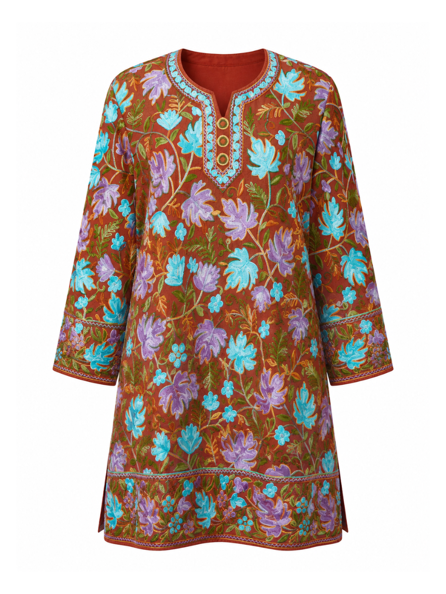 Noor : chinar embroidery summer kurti | Brown