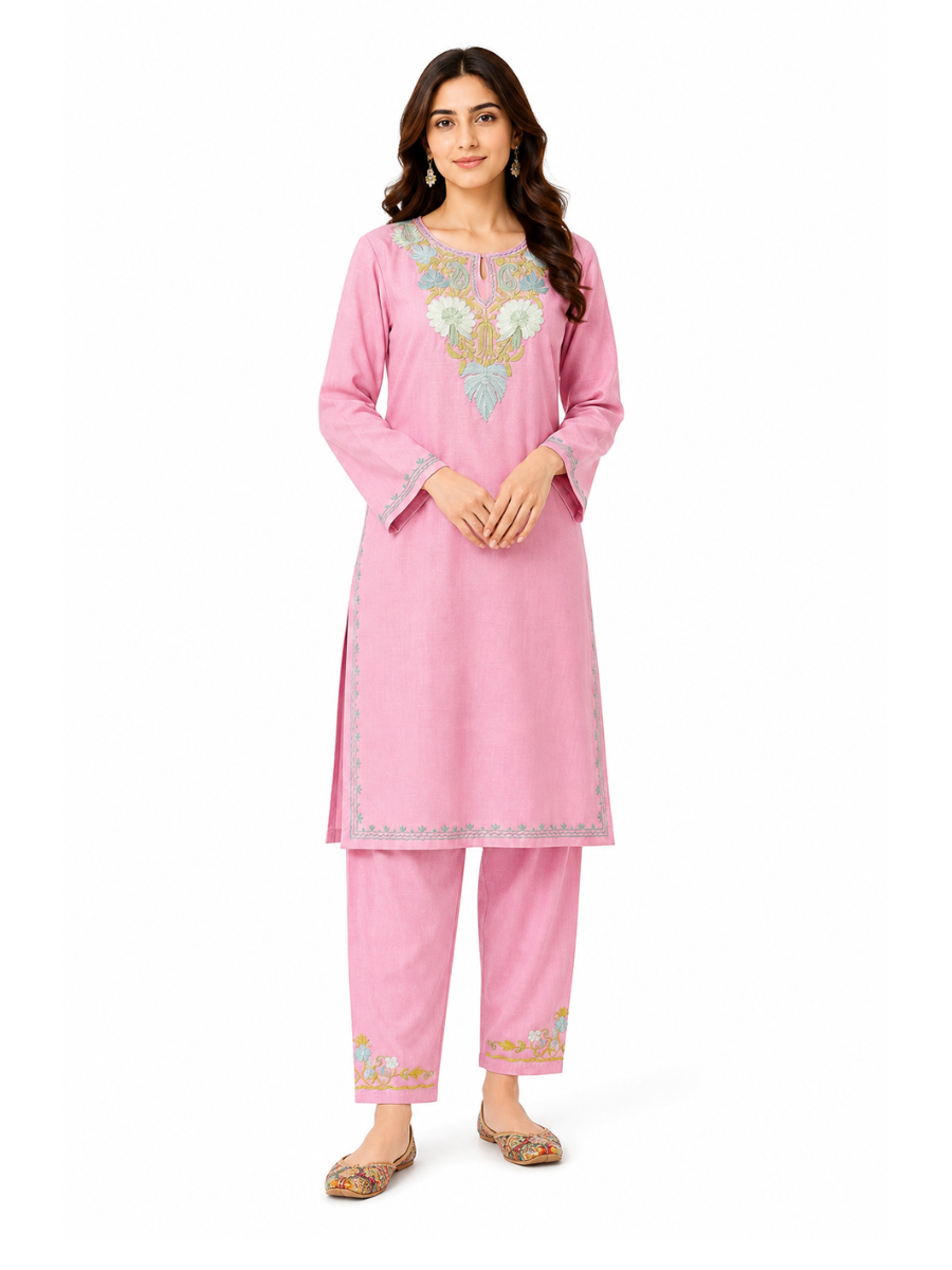 Kashmir Aari cotton Co-Ord Set | Vintage Pink