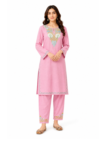 Kashmir Aari cotton Co-Ord Set | Vintage Pink