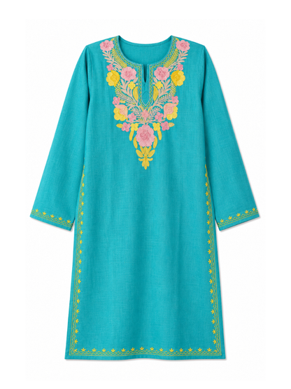 Kashmiri Manual Aari worked cotton Co-Ord Set | Ocean Breeze