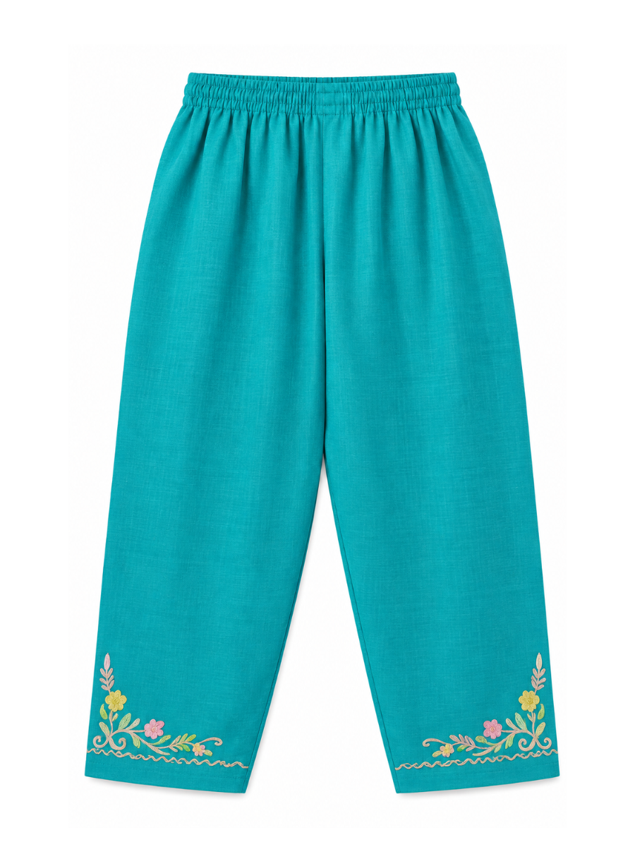 Kashmiri Manual Aari worked cotton Co-Ord Set | Ocean Breeze