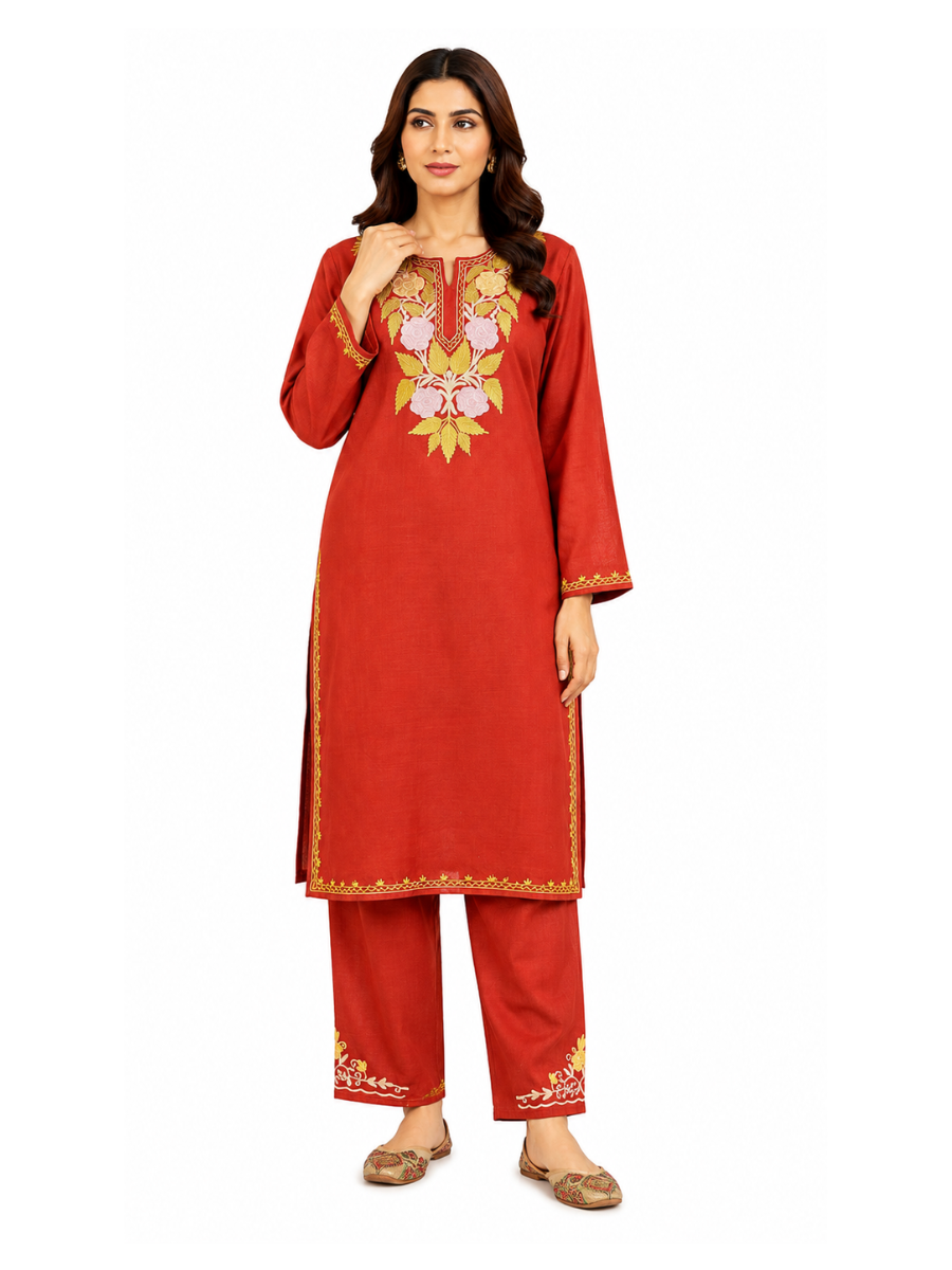 Kashmir Aari cotton Co-Ord Set | Sassy Salmon