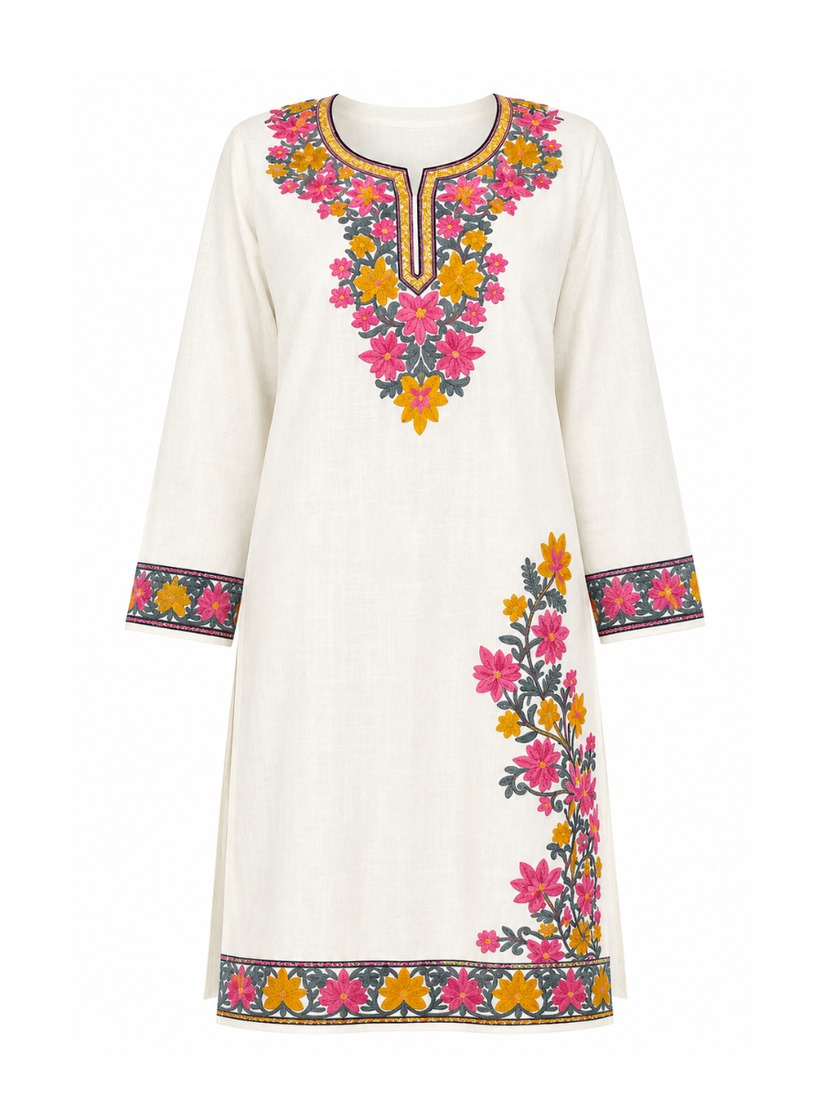 Noor : Kashmiri Aari embroidery summer Co-Ord Set | Light Gray