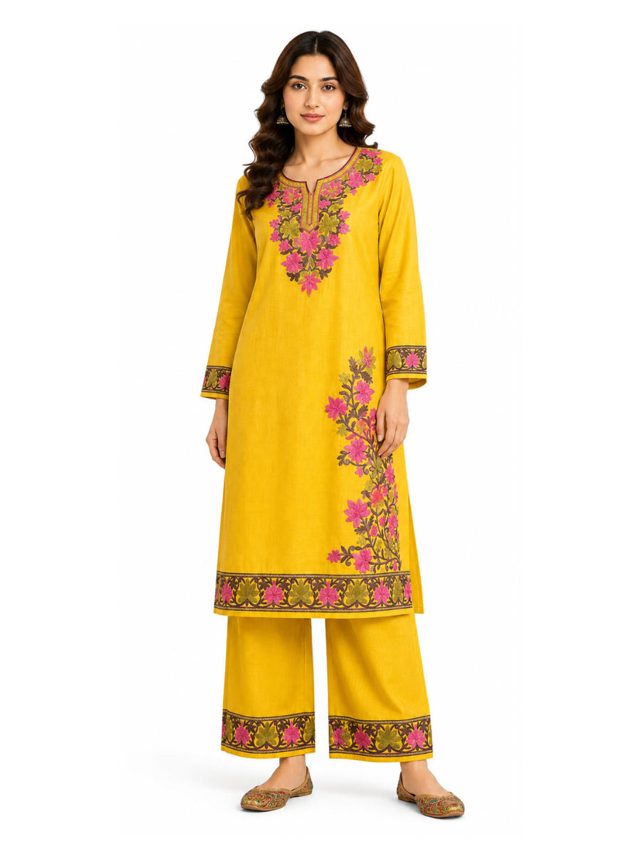 Noor : Aari embroidery summer Co-Ord Set | Gold