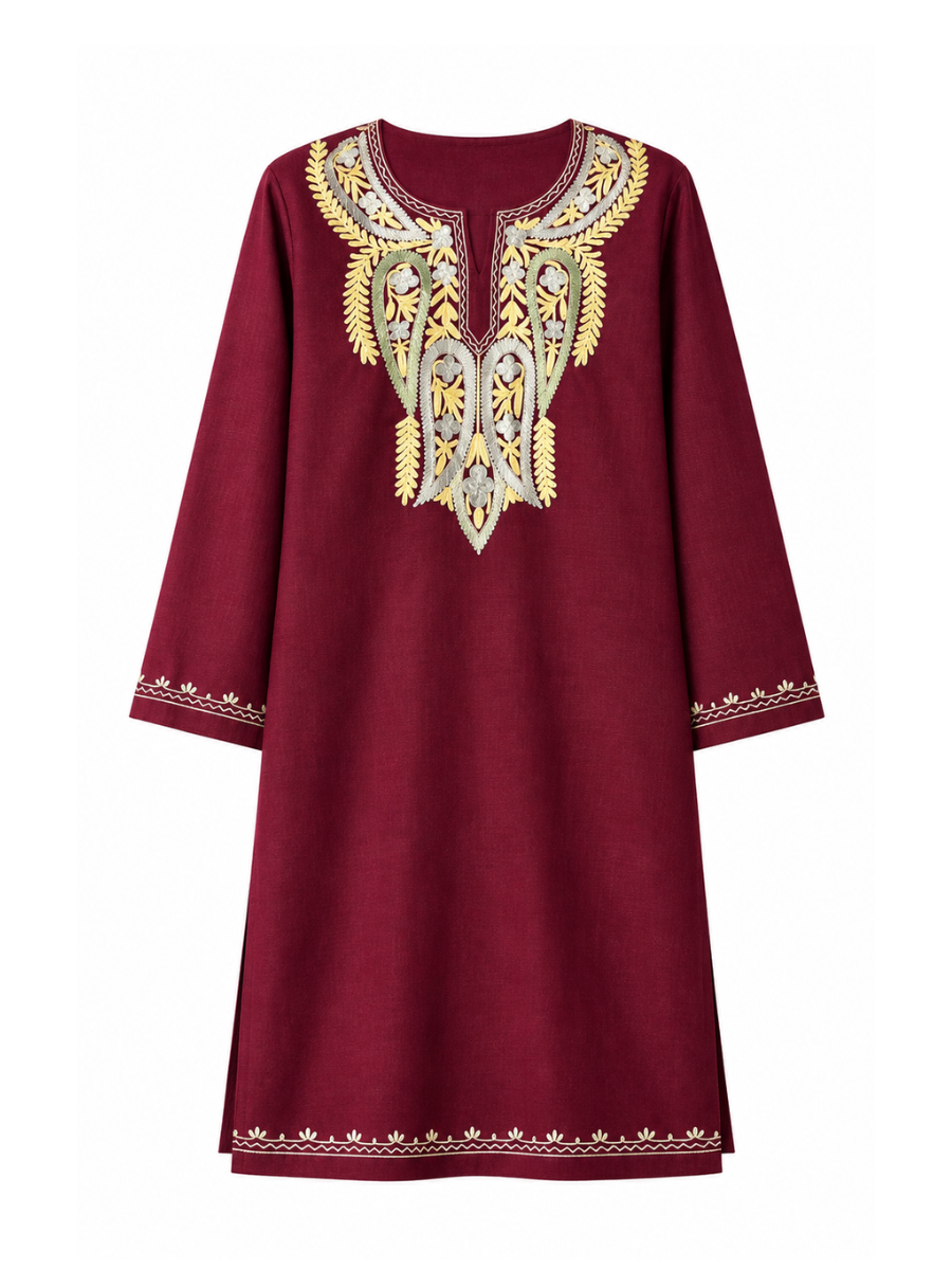 Kashmir Aari cotton Co-Ord Set | Plum