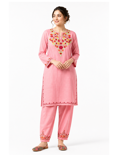 Kashmir Aari cotton Co-Ord Set | Vintage Pink