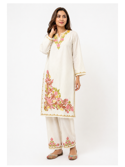 Noor : Kashmiri Aari embroidery summer Co-Ord Set | Light Gray