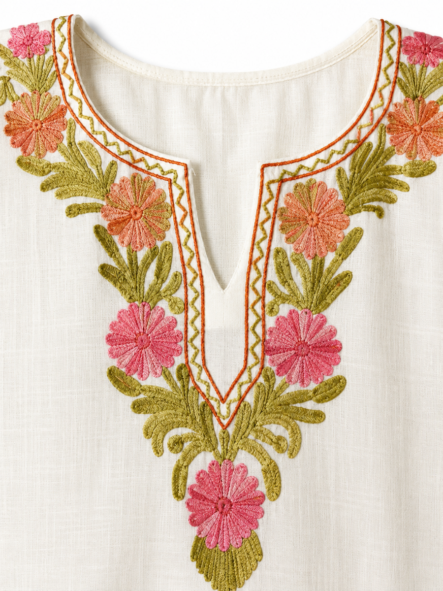 Noor : Kashmiri Aari embroidery summer Co-Ord Set | Light Gray