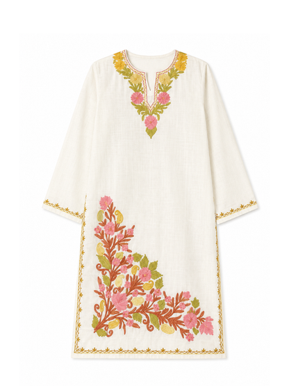 Noor : Kashmiri Aari embroidery summer Co-Ord Set | Light Gray