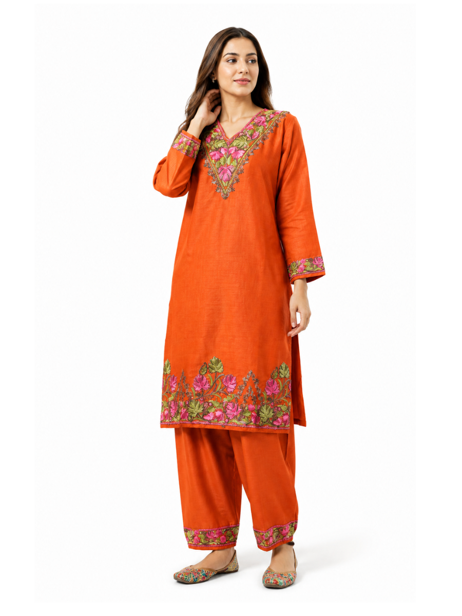 Kashmir Aari cotton Co-Ord Set | Sassy Salmon