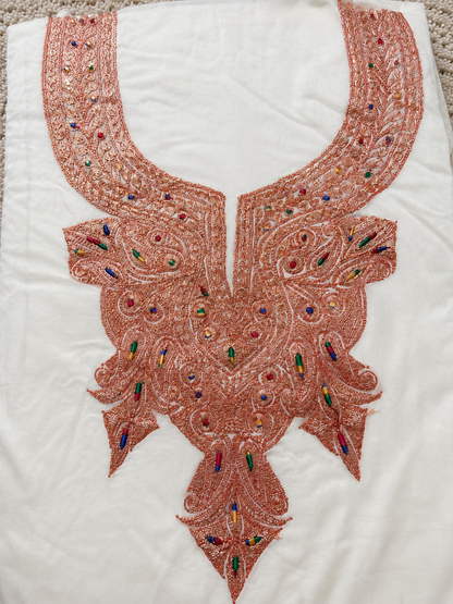 Kashmiri Botti Tilla 3 Piece Unstitched Suit | Off White