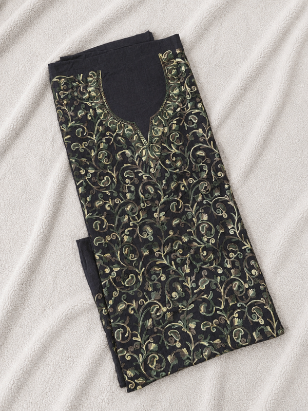 Kashmiri Botti Aari 2 Piece Unstitched Suit  | Blue Gray