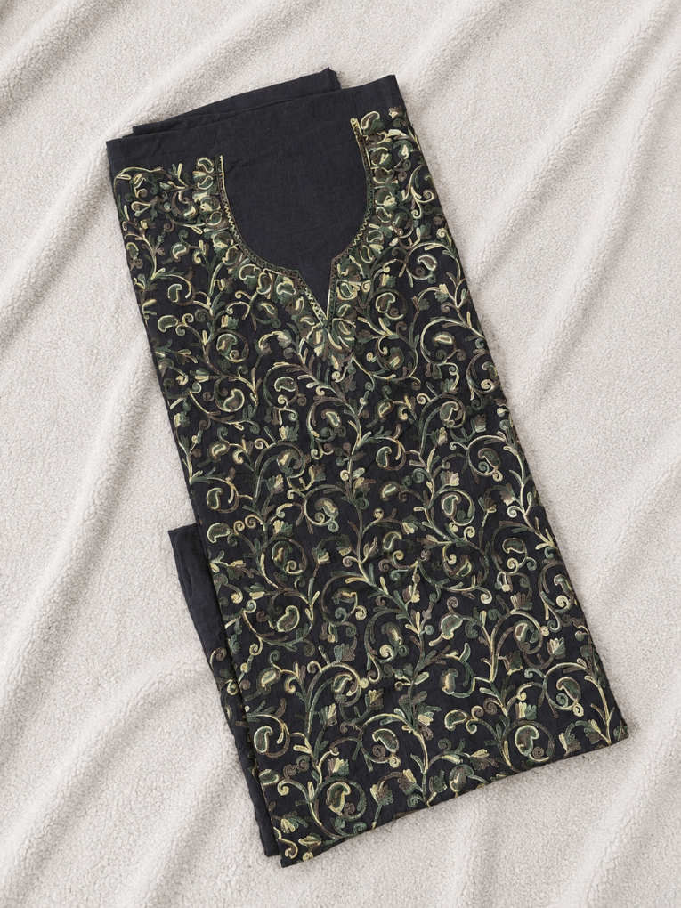 Kashmiri Botti Aari 2 Piece Unstitched Suit  | Blue Gray