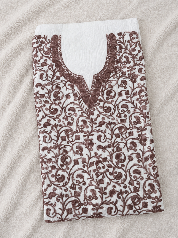 Kashmiri Botti Aari 2 Piece Unstitched Suit  | Off White