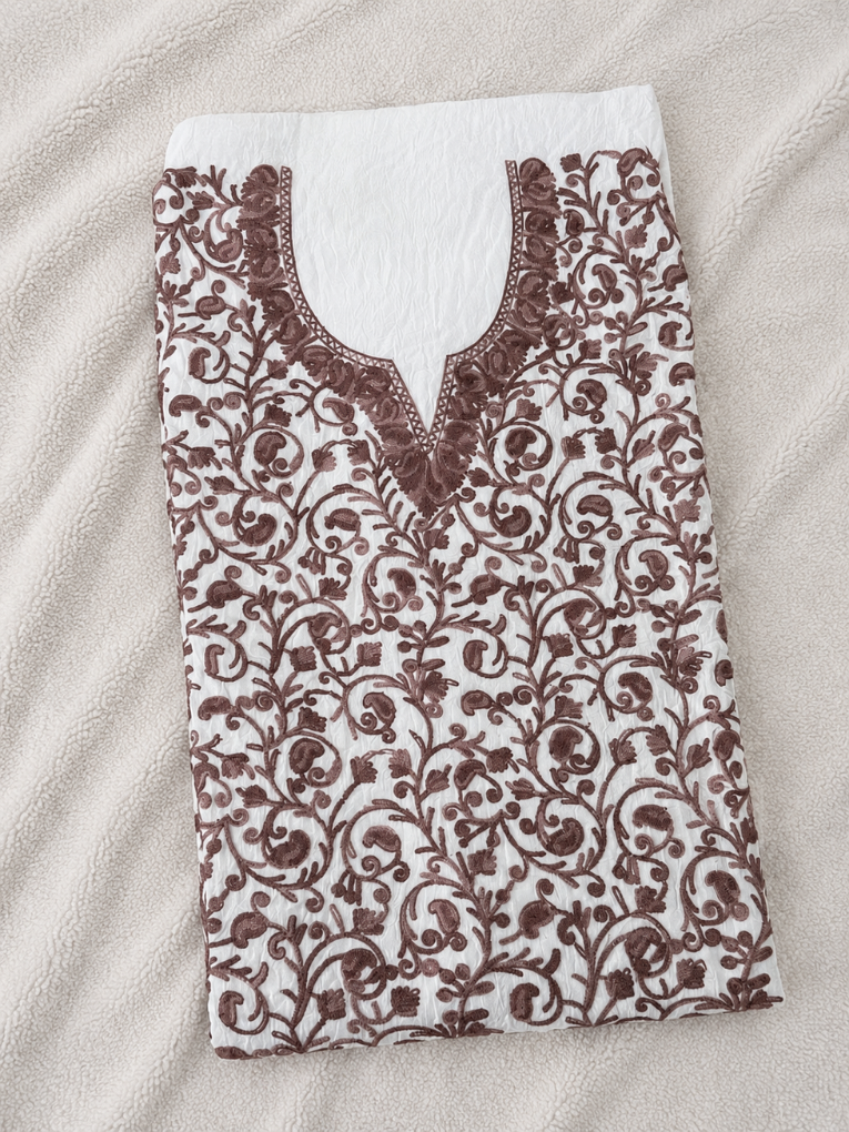 Kashmiri Botti Aari 2 Piece Unstitched Suit  | Off White