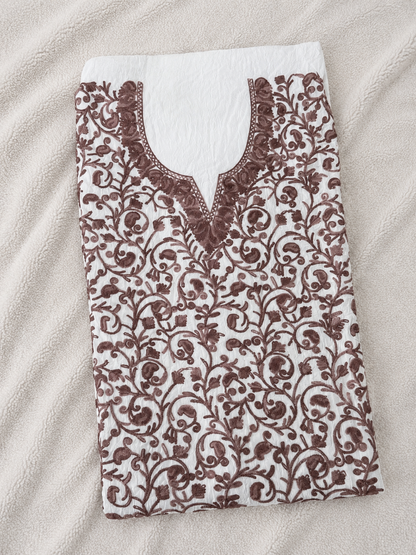 Kashmiri Botti Aari 2 Piece Unstitched Suit  | Off White