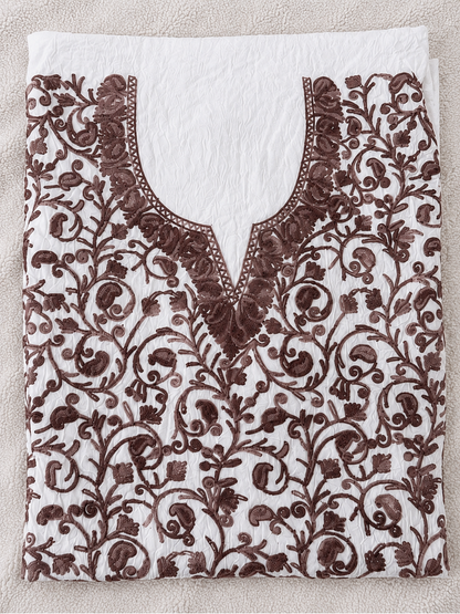 Kashmiri Botti Aari 2 Piece Unstitched Suit  | Off White