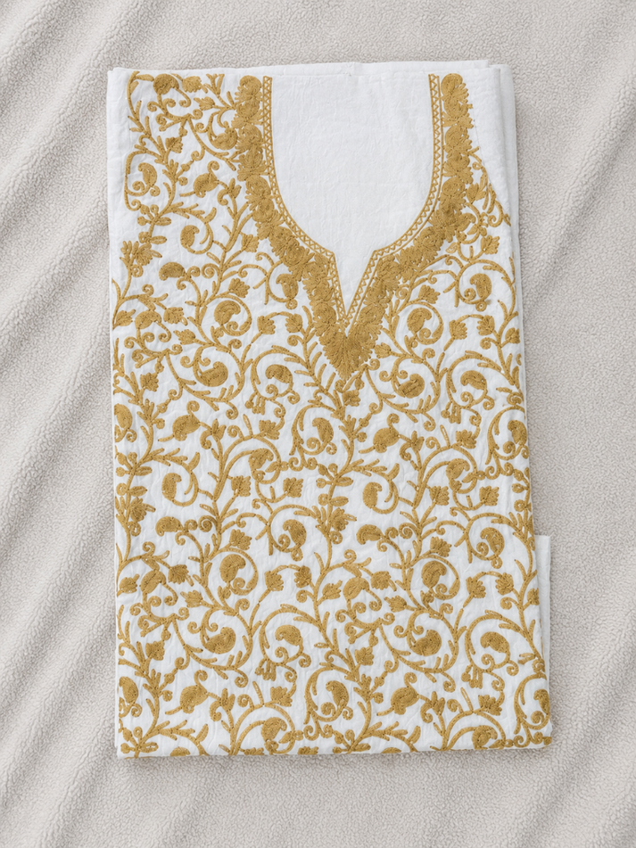 Kashmiri Botti Aari 2 Piece Unstitched Suit  | Off White