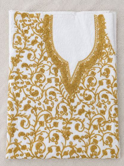 Kashmiri Botti Aari 2 Piece Unstitched Suit  | Off White