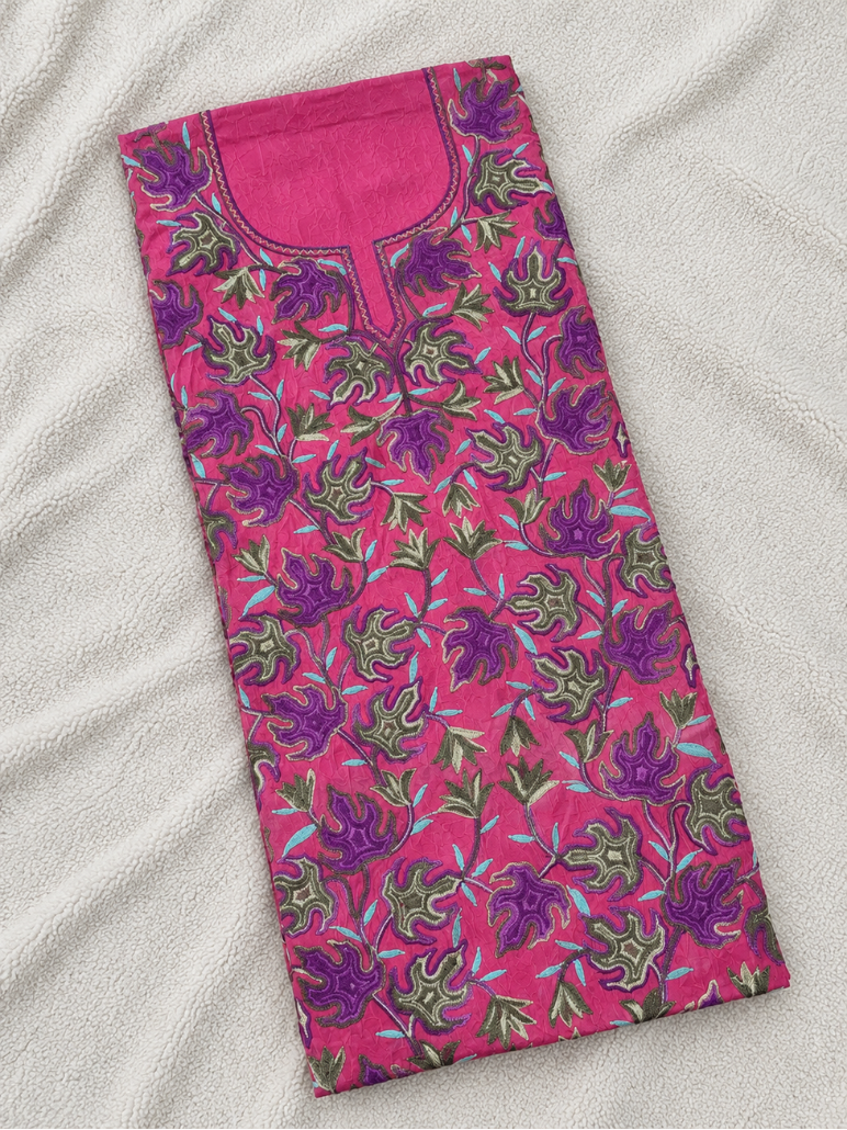 Chinar Motif Kashmiri Aari 2 Piece Unstitched Suit | Pink