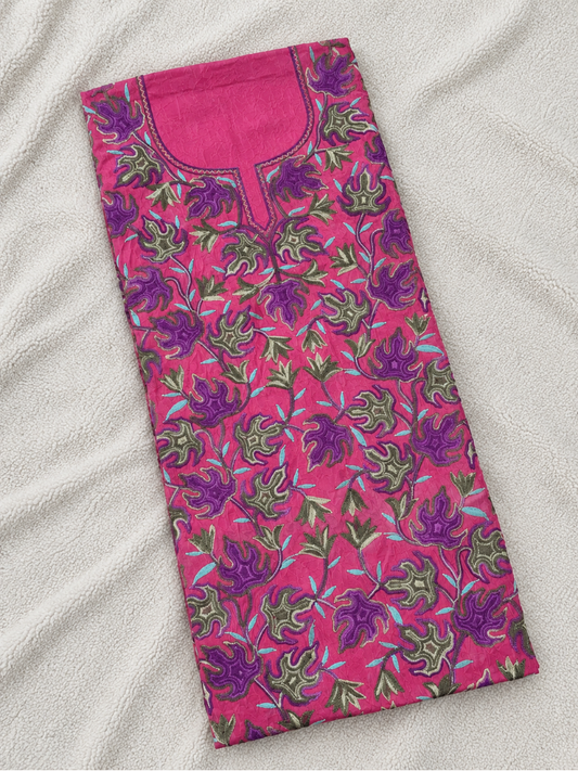 Chinar Motif Kashmiri Aari 2 Piece Unstitched Suit | Pink