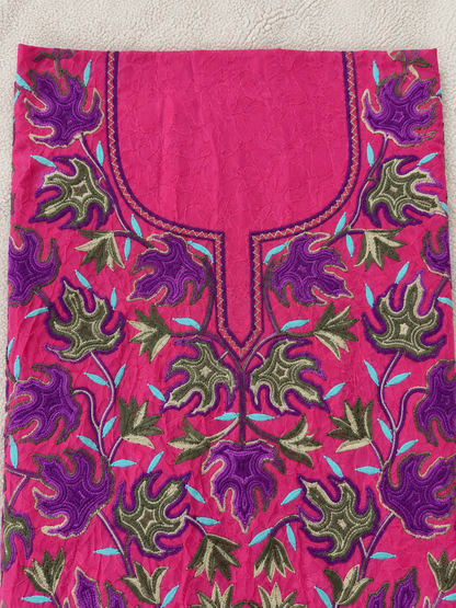 Chinar Motif Kashmiri Aari 2 Piece Unstitched Suit | Pink