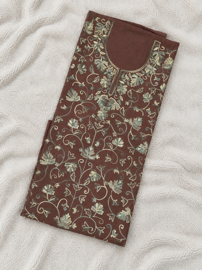 Kashmiri Botti Aari 2 Piece Unstitched Suit  | Brown