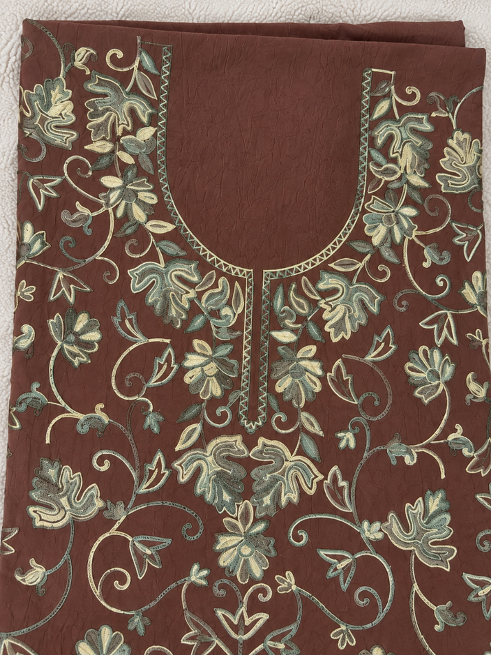 Kashmiri Botti Aari 2 Piece Unstitched Suit  | Brown